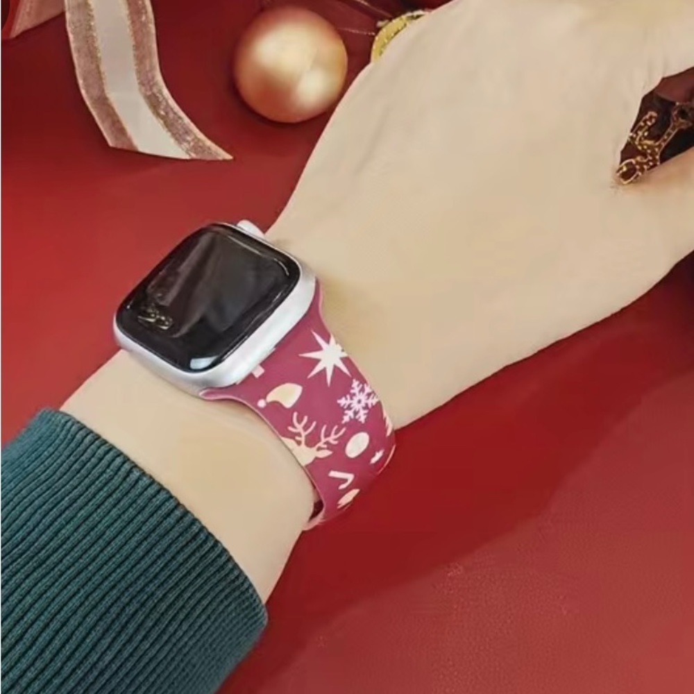 NEW CHRISTMAS WATCHBAND COMPATIBILITY APPLE WATCH 38,40,41 mm BAND SILICONE - Picture 1 of 3